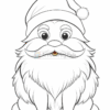 A fluffy cat with a Santa hat and a mustache, sitting and looking directly at the viewer in a festive pose.