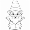 A cheerful gnome with a long white beard, wearing a striped hat and holding two wooden sticks.