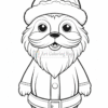 A cartoonish Santa Claus character with a fluffy beard and large eyes, wearing a traditional red suit and hat.