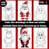 Coloring pages featuring animals dressed as Santa Claus, from a coloring book available at artcoloringpage.com.