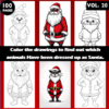 Drawings of animals dressed as Santa Claus, featured in a coloring book with 100 pages, promoting fun coloring activities at artcoloringpage.com.
