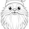A cute, cartoonish creature with a long white beard, big eyes, and a Santa hat, ready for coloring.