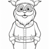 A cartoonish, smiling bear wearing glasses, a Santa hat, and a festive outfit with a belt, ready for coloring.