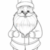 A cheerful cartoon Santa Claus with a large beard, wearing a red coat, gloves, and a hat, ready for coloring.