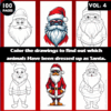 Coloring pages featuring animals dressed as Santa Claus, promoting artcoloringpage.com; part of a coloring book series.