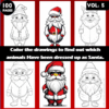 Coloring pages featuring animals dressed as Santa Claus, from a coloring book by artcoloringpage.com with 100 pages.