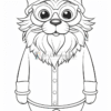 A cartoon lion character wearing glasses, a winter hat, and a coat, ready for coloring.