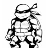 Leonardo, a ninja turtle with a blue mask and a confident pose, stands ready for action.