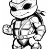 A cartoon turtle character in a superhero outfit, flexing its muscles, reminiscent of a well-known ninja turtle.