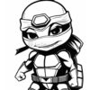 A cartoon-style depiction of a ninja turtle wearing a mask and holding a weapon, with a confident expression and a shell on its back.