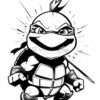 Leonardo, a Teenage Mutant Ninja Turtle, stands confidently with a determined expression, holding a weapon and surrounded by dynamic lines.