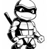 Leonardo, a Teenage Mutant Ninja Turtle, stands confidently with a sword on his back, wearing his signature blue mask and belt.