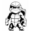 A cartoon character resembling a ninja turtle, wearing armor and a mask, with a confident pose.