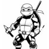 A cartoon ninja turtle character with a bandana, holding a weapon, standing confidently in a dynamic pose.