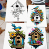 Various colorful birdhouse illustrations available on artcoloringpage.com, perfect for a cozy coloring book experience.