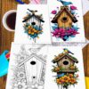 Bird House Flowers coloring page, Coloring Sheet for Kids Vol 3