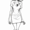 A zombie woman with long hair in a short dress, pale skin, and a menacing expression, reaching out as she walks.
