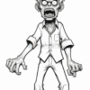 A cartoon zombie with wild hair and an angry expression, wearing a torn shirt and pants, showing its claws menacingly.