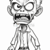 Cartoon zombie with messy hair and torn clothes, looking angry with an exaggerated expression and sharp teeth.