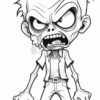 Angry cartoon zombie with spiky hair, sharp teeth, and a distressed expression, wearing a short-sleeved shirt and pants.
