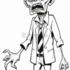 Zombies character with wild white hair, a torn suit, and an aggressive expression, poised to attack.