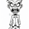A cartoon zombie with wild hair and an angry expression, wearing a torn shirt and pants, standing with clenched fists.