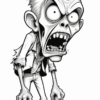A cartoonish zombie character with wild white hair, large eyes, and an exaggerated expression, depicted in black and white.