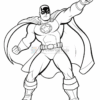 A muscular superhero wearing a star-emblazoned costume and cape, striking a powerful pose with one arm raised.