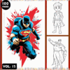 Superheroes coloring pages featuring dynamic illustrations, available at artcoloringpage.com with 100 pages of free coloring options.