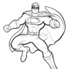 A superhero character in a dynamic pose, wearing a cape and mask, featuring a prominent 