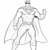 Superman stands confidently with a raised fist, wearing his iconic costume, cape, and emblem.
