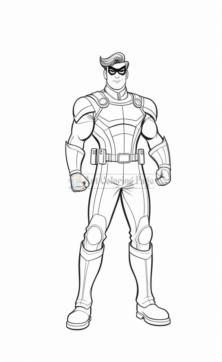 A superhero character with a muscular build, wearing a suit with gloves and boots, and sporting glasses.