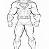 Superman stands in a strong pose, wearing his iconic suit and cape, ready for action.