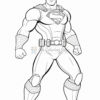 Superman in a powerful pose, showcasing his muscular build and iconic suit design.
