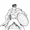 A muscular superhero stands heroically with a shield featuring a star, wearing a cape and a costume with a star emblem.
