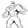 Superman depicted in a dynamic pose, wearing his iconic costume with a cape and muscular build, ready for action.