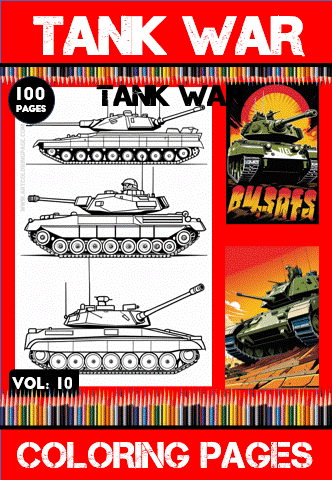 Coloring pages showcasing various tank illustrations from the "Tank War" collection, featuring outlines for coloring fun.