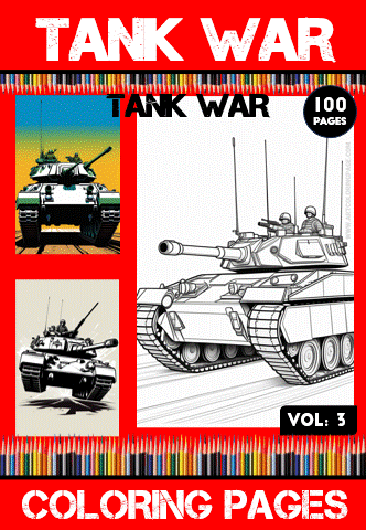 Tank-themed coloring book cover featuring illustrations of military tanks with a colorful border, promoting artcoloringpage.com.