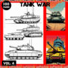 Tank War coloring pages featuring various tank illustrations, showcased in a creative layout for artcoloringpage.com, ideal for a cozy coloring book experience.
