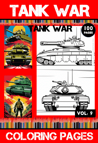 Coloring page featuring tanks from the "Tank War" series, part of a cozy coloring book available at artcoloringpage.com.