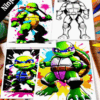 Coloring book cover showcasing Ninja Turtles illustrations with vibrant colors, promoting free coloring pages from artcoloringpage.com.