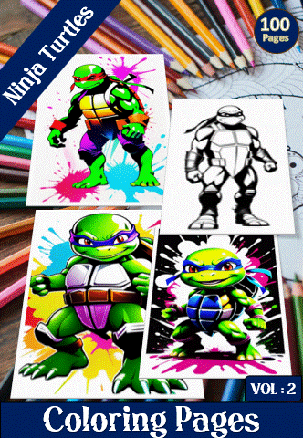 Ninja Turtles coloring pages from artcoloringpage.com featuring vibrant artwork on a background of colored pencils.