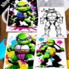 Ninja Turtles coloring pages featuring colorful and black-and-white designs, promoting artcoloringpage.com and free coloring pages.