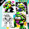 Colorful Ninja Turtles coloring pages, featuring vibrant art from the coloring book series available at artcoloringpage.com, with free options.