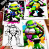 Coloring pages featuring Ninja Turtles with vibrant colors and outlines, available at artcoloringpage.com for free coloring book options.
