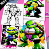 Coloring pages featuring Ninja Turtles characters, with a colorful splash background, available at artcoloringpage.com for free.