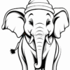 A smiling cartoon elephant wearing a beanie hat with a pom-pom, standing upright with its trunk slightly raised.