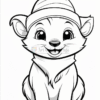 A playful cartoon puppy wearing a striped hat, sitting and smiling with its tongue out.