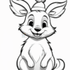 A cheerful cartoon rabbit with large ears and a pom-pom hat, sitting and smiling happily.