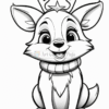 A cute cartoon deer with antlers and a friendly smile, wearing a cozy scarf. It's designed for coloring pages.